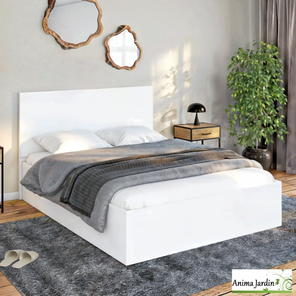 Lit coffre 160x200 cm avec sommier - Bois blanc - Sicilia