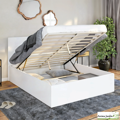 Lit coffre 160x200 cm avec sommier - Bois blanc - Sicilia