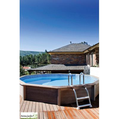 Piscine KIT décagonale Ø.4,55 Prof. 1,28m - Béton aspect bois - Naturalis