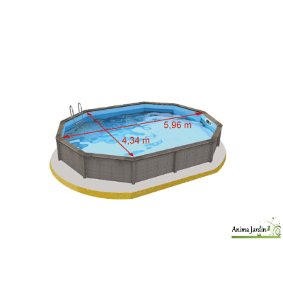 Piscine KIT décagonale 5,24x6,86 m - Prof. 1,28m - Béton aspect bois - Naturalis