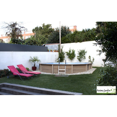 Piscine KIT décagonale 5,24x6,86 m - Prof. 1,28m - Béton aspect bois - Naturalis