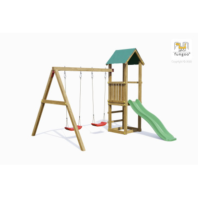 Portique en bois, Lucas - Tour, balançoire et toboggan, Fungoo