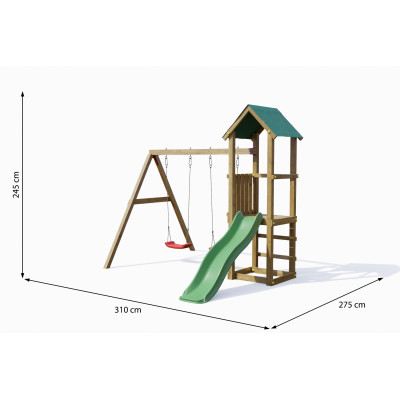 Portique en bois, Lucas - Tour, balançoire et toboggan, Fungoo