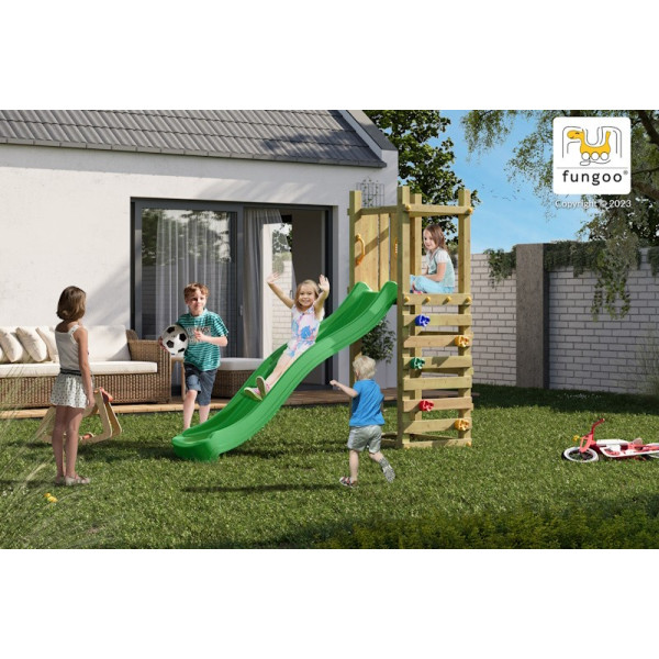 Aire de jeux en bois, Funny 3 Light - Tour, mur d'escalade et toboggan, Fungoo