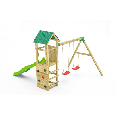 Portique en bois Charly - Balançoire double, Tour, bac à sable et toboggan, Fungoo