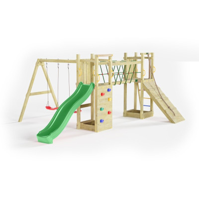 Portique en bois Maxi Exposure - Balançoire double, Tour, pont, bac à sable et toboggan, Fungoo