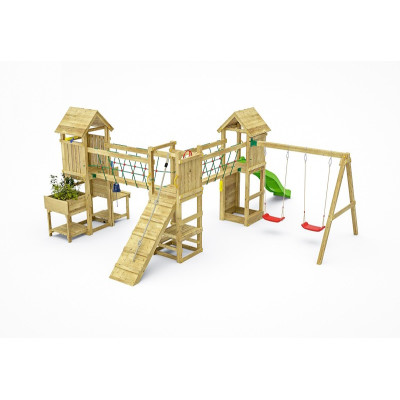Aire de jeux en bois Optimizer - Balançoire double, Tour, pont, bac à sable et toboggan, Fungoo