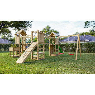 Aire de jeux en bois Optimizer - Balançoire double, Tour, pont, bac à sable et toboggan, Fungoo