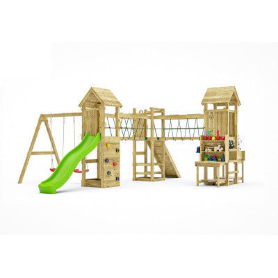 Aire de jeux en bois Optimizer - Balançoire double, Tour, pont, bac à sable et toboggan, Fungoo