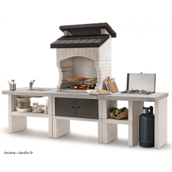 Cuisine extérieur Bilbao2 - Barbecue en pierre, évier, gazinière, Palazzetti