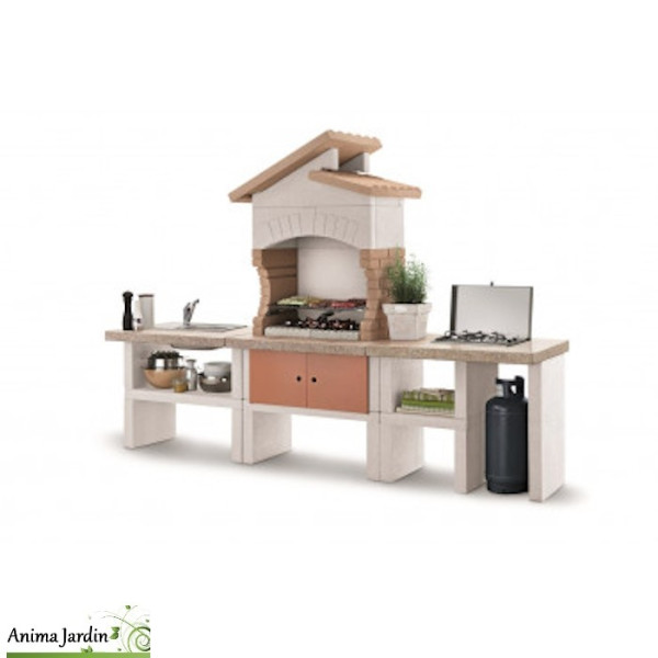 Cuisine extérieur Cordoba2 - Barbecue en pierre, évier, gazinière, Palazzetti