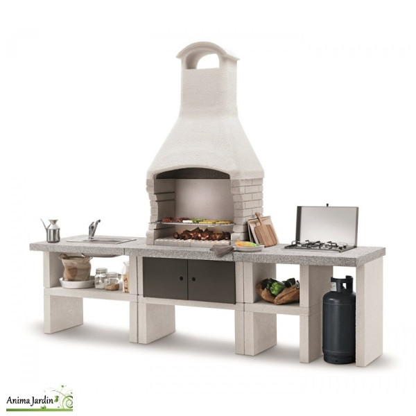 Cuisine extérieur Marbella2 - Barbecue en pierre, évier, gazinière, Palazzetti