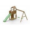 Aire de jeux en bois Boomer3 - Balançoire double, bac à sable et toboggan, Fungoo
