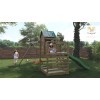 Aire de jeux en bois Jarcas - Balançoire double, maison, bac à sable et toboggan, Fungoo
