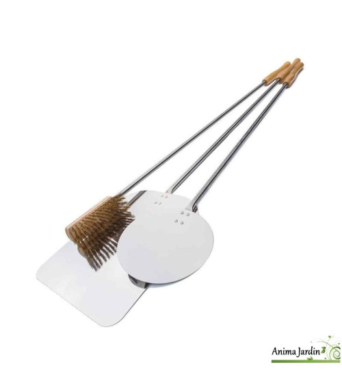 Set pizza en inox, pelle rectangulaire, pelle ronde, brosse - Palazzetti