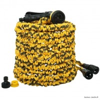 Tuyau extensible, 25 m, jaune et noir, avec pistolet 7 fonctions et raccords automatiques
