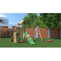 Aire de jeux en bois Floppi - Balançoire double, corde, table et toboggan, Fungoo