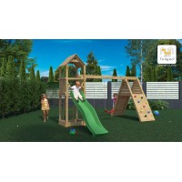 Aire de jeux en bois Fleppi - Balançoire double, corde, rampe et toboggan, Fungoo