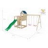 Aire de jeux en bois Treehouse - Balançoire double, maison, rampe et toboggan, Fungoo