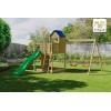 Aire de jeux en bois Treehouse - Balançoire double, maison, rampe et toboggan, Fungoo