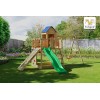 Aire de jeux en bois Treehouse - Balançoire double, maison, rampe et toboggan, Fungoo
