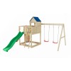 Aire de jeux en bois Treehouse - Balançoire double, maison, rampe et toboggan, Fungoo