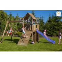 Aire de jeux en bois Carol3 - Balançoire, tour, rampe, escalade et toboggan, Fungoo