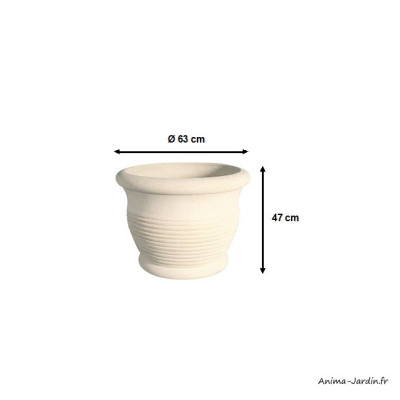 Pot rond, blanc, en pierre reconstituée, Ø 63 cm, 78 L