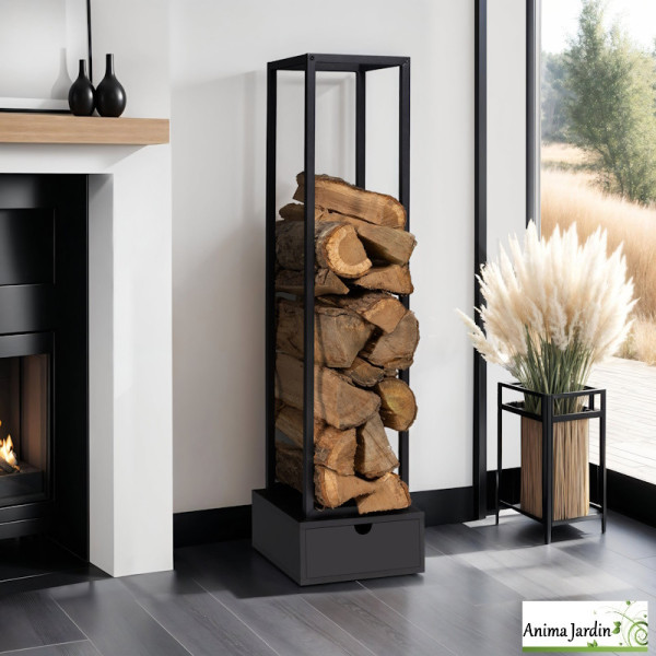 Range bûches vertical avec tiroir 125cm - Ligna