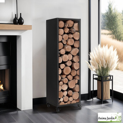 Range bûches vertical avec roulette 119 cm - WoodyRoll