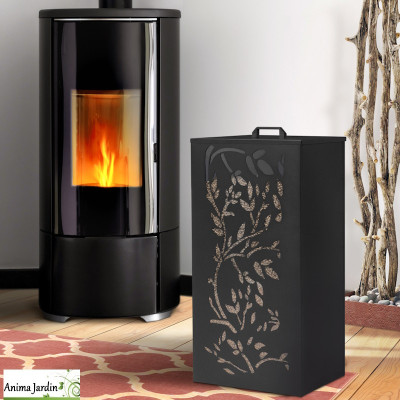 Réservoir à granules en acier ajouré noir, 45 kg, Stockage granulés