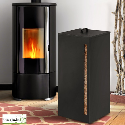 Réservoir à granules en acier noir, 55 kg, Stockage granulés