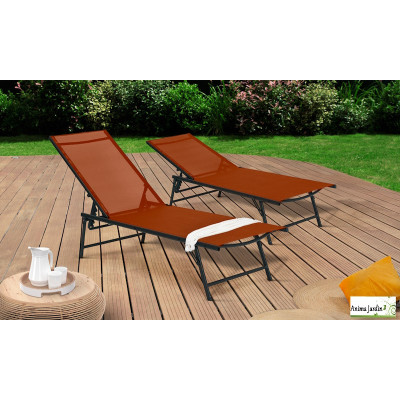 Lot de 2 transats inclinable en textilène terracotta - malaga