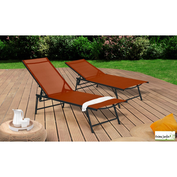 Lot de 2 transats inclinables en textilène terracotta - malaga
