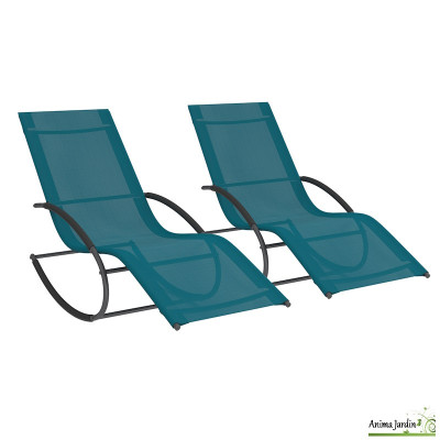 Lot de 2 transats à bascule en textilène bleu - Malawai