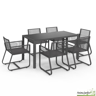 Salon de jardin en acier gris anthracite 6 personnes - Varna