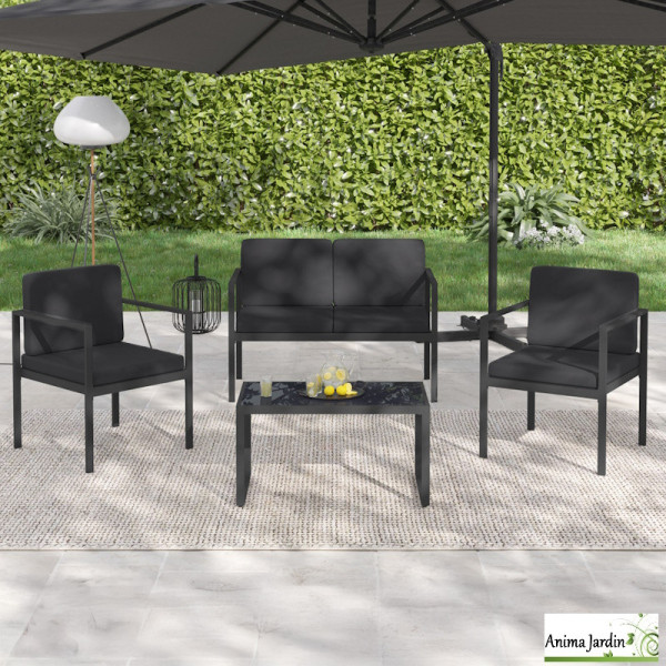 Salon de jardin en acier gris anthracite 4 personnes - Pempa