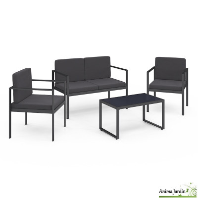 Salon de jardin en acier gris anthracite 4 personnes - Pempa