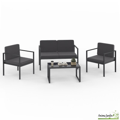 Salon de jardin en acier gris anthracite 4 personnes - Pempa
