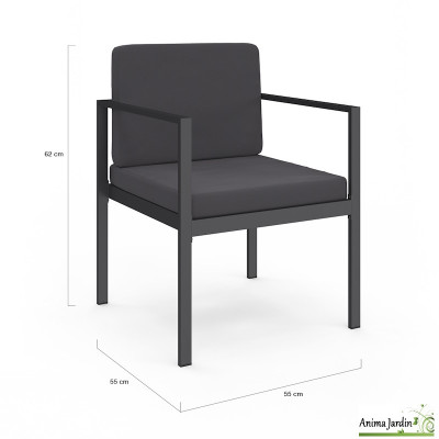 Salon de jardin en acier gris anthracite 4 personnes - Pempa