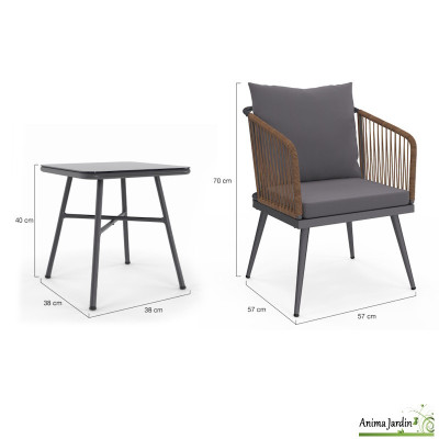 Salon de jardin en acier gris anthracite 2 personnes - Florida