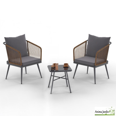 Salon de jardin en acier gris anthracite 2 personnes - Florida