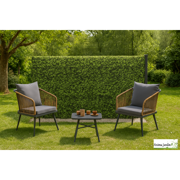 Salon de jardin en acier gris anthracite et rotin 2 personnes - Florida