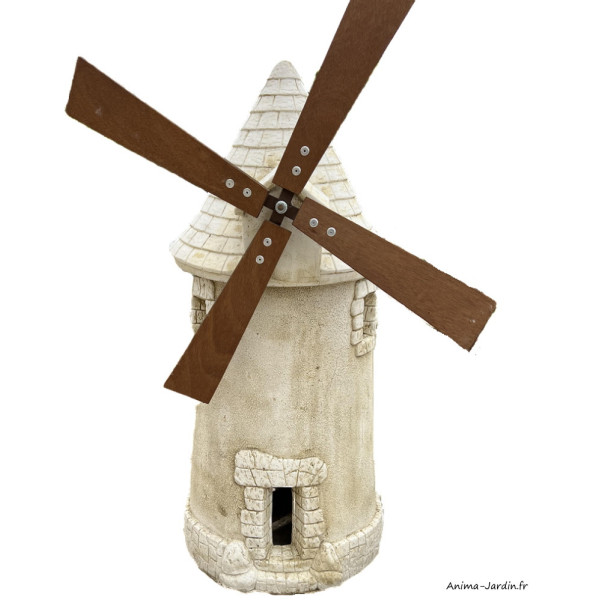 Moulin XXL, H.105 cm, en pierre reconstituée, avec ailes en bois