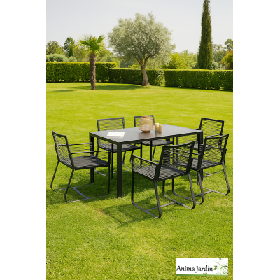 Salon de jardin en acier gris anthracite 6 personnes - Varna
