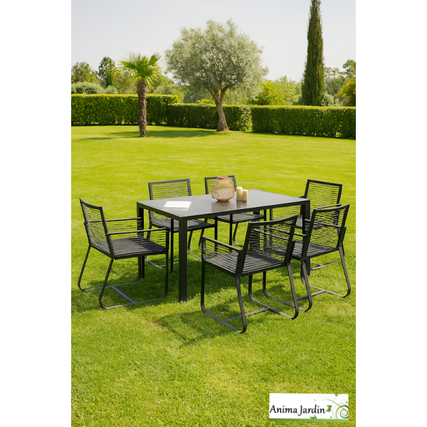Salon de jardin en acier gris anthracite 6 personnes - Varna