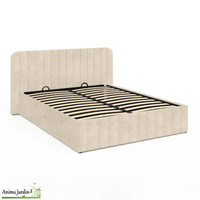 Lit coffre 160x200 cm avec sommier - Velours beige - Valentina