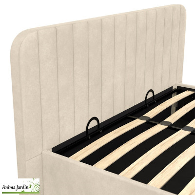 Lit coffre 160x200 cm avec sommier - Velours beige - Valentina