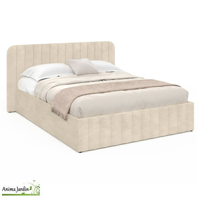 Lit coffre 160x200 cm avec sommier - Velours beige - Valentina