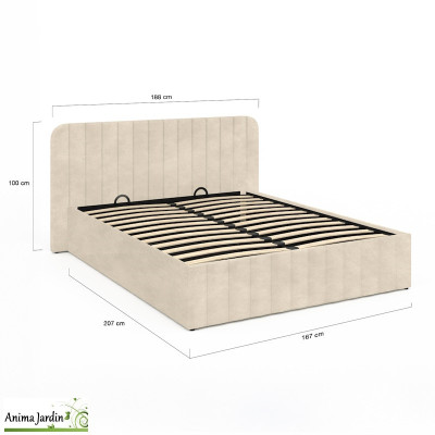 Lit coffre 160x200 cm avec sommier - Velours beige - Valentina